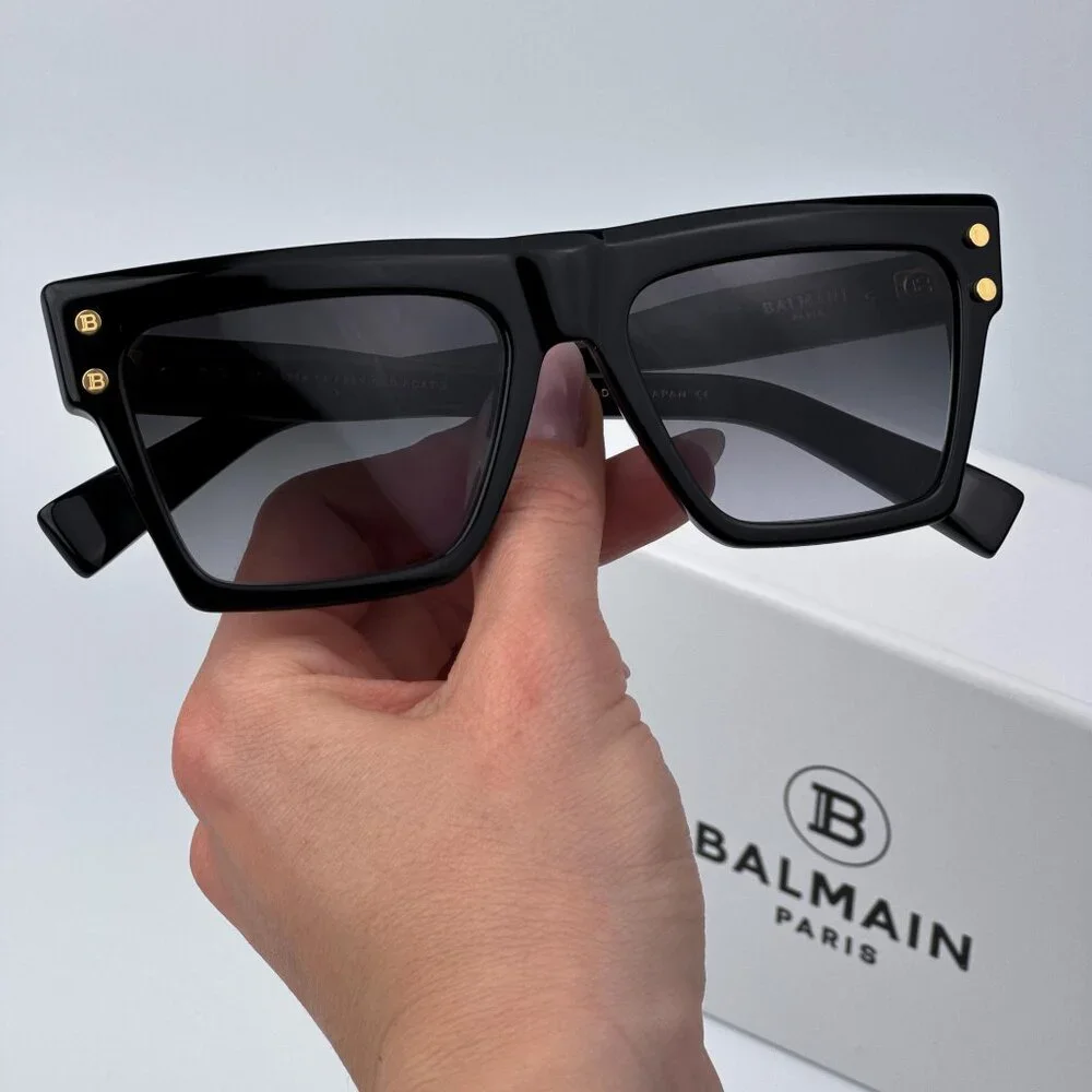 Balmain B-V BPS-121A-54 Men BRAND NEW Sunglasses Titanium Black Gold Grey